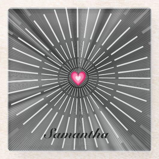 Modernes, feines Schwarz & Rosa HeART einzigartig  Glasuntersetzer (Vorderseite)