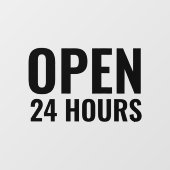 Modernes feines Schwarz "rund um die Uhr geöffnet" Fensteraufkleber (Blatt)