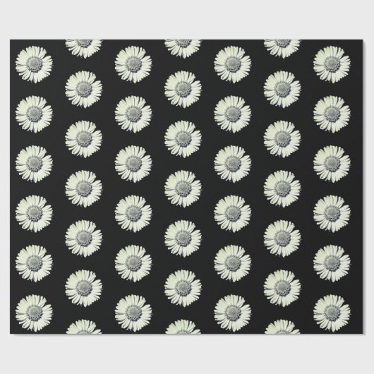 Modernes, feines Schwarz-Weiß-Daisy-Muster stilvol Geschenkpapier (Flach)