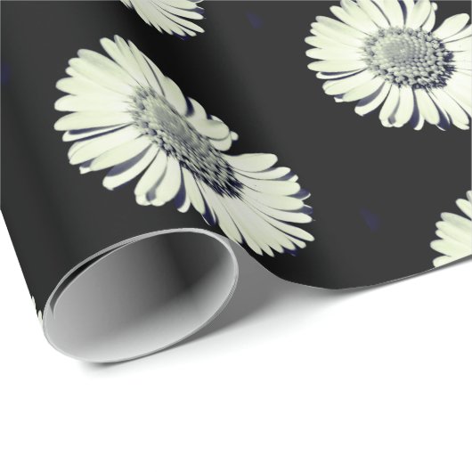 Modernes, feines Schwarz-Weiß-Daisy-Muster stilvol Geschenkpapier (Rolleneckpunkt)