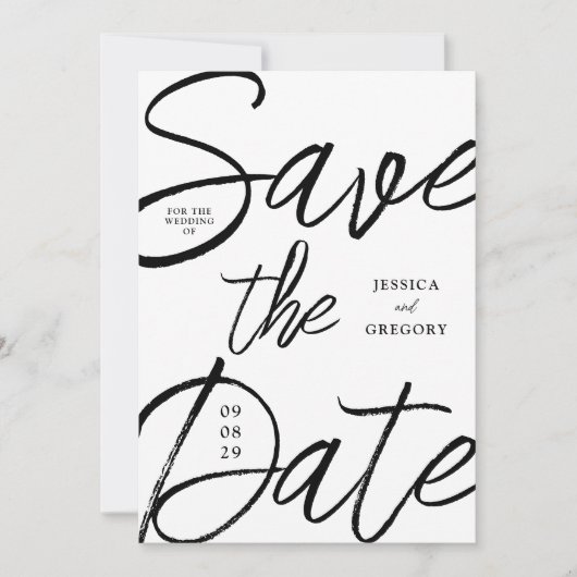 Modernes, feines Schwarz-Weiß-Script-Foto Hochzeit Save The Date (Vorderseite)