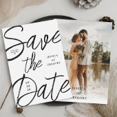 Modernes, feines Schwarz-Weiß-Script-Foto Hochzeit Save The Date