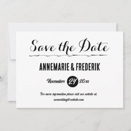 Modernes, feines Schwarz-Weiß-Script Save The Date (Vorderseite)