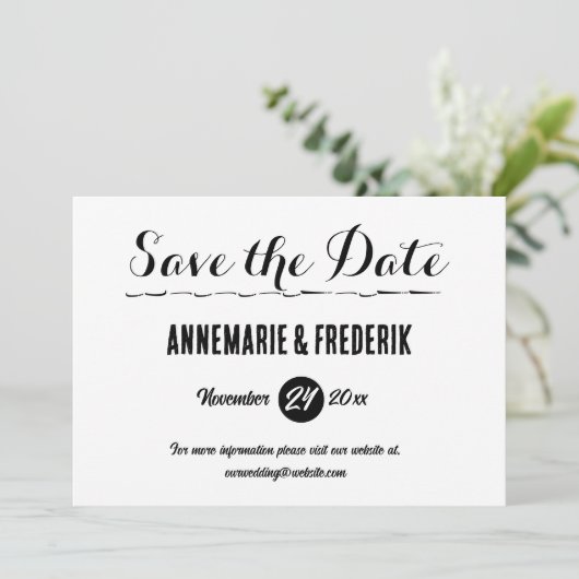Modernes, feines Schwarz-Weiß-Script Save The Date (Stehend Vorderseite)