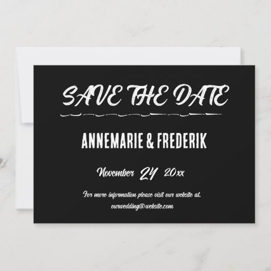 Modernes, feines Schwarz-Weiß-Script Save The Date (Vorderseite)