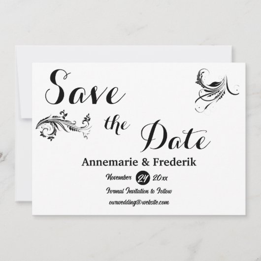 Modernes, feines Schwarz-Weiß-Script Save The Date (Vorderseite)