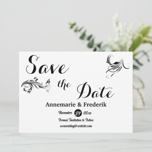 Modernes, feines Schwarz-Weiß-Script Save The Date (Stehend Vorderseite)