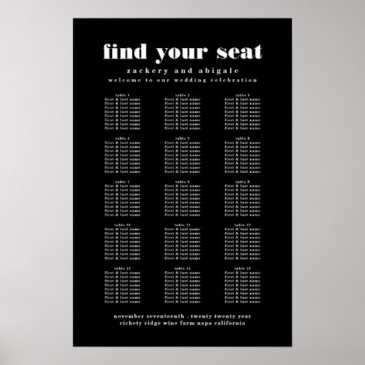 Modernes, feines Schwarz-weißes Hochzeitszeichen Poster (Vorne)