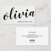 Modernes, feines Schwarz-weißes Lederskriptkalligr Visitenkarte (Vorne/Hinten)