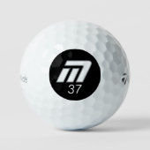 Modernes, feines Schwarzes Monogramm mit Alter Golfball (Vorderseite)