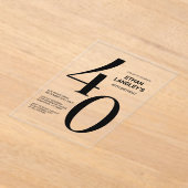 Modernes, feines Schwarzes Party 40. Geburtstag Acryleinladungen (Ablage )