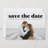Modernes, feines Schwarzes Typografie-Overlay-Foto Save The Date (Vorderseite)