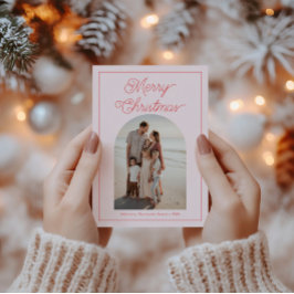 Modernes, feines Script Arch Foto Rot und Rosa Feiertagskarte