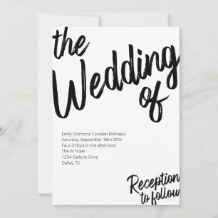 Modernes, feines Script Black & White Wedding Einladung