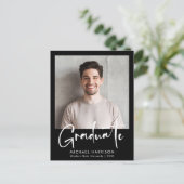 Modernes, feines Script-Foto Schwarzer Abschluss Ankündigungspostkarte (Stehend Vorderseite)
