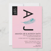 Modernes, feines tropisches Palmenblatt Aquamarin  Einladung (Vorderseite)