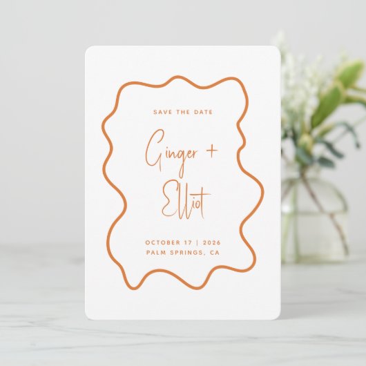 Modernes, feines Wavy Frame Burnt Orange Foto Wedd Save The Date (Stehend Vorderseite)