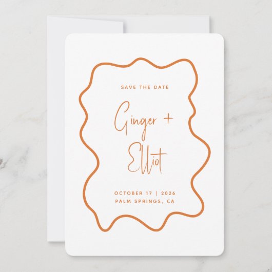 Modernes, feines Wavy Frame Burnt Orange Foto Wedd Save The Date (Vorderseite)
