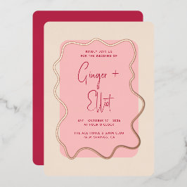 Modernes feines Wavy Frame Magenta Pink Wedding Go Folieneinladung
