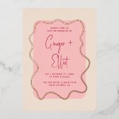 Modernes feines Wavy Frame Magenta Pink Wedding Go Folieneinladung (Vorderseite)