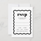 Modernes, feines Wavy Frame Schwarz-weiße Hochzeit RSVP Karte (Vorderseite)