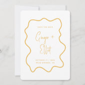 Modernes, feines Wavy Frame Yellow Foto Wedding Save The Date (Vorderseite)