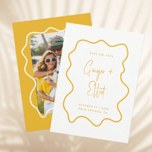 Modernes, feines Wavy Frame Yellow Foto Wedding Save The Date