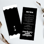 Modernes, feines weißes Schwarz-Hochzeitstil Menükarte<br><div class="desc">Dieses Design ist Teil einer Kollektion - bitte kontaktieren Sie mich, wenn Sie zusätzliche Schreibwaren benötigen Dieses moderne Design ist minimalistisch, aber spielerisch, mit der perfekten Platzierung von schwarz-weiß Text, was zu einem sauberen und sauberen Look. Dieses Design ist an andere Farben angepasst und ist Teil einer einzigartigen Suite und...</div>