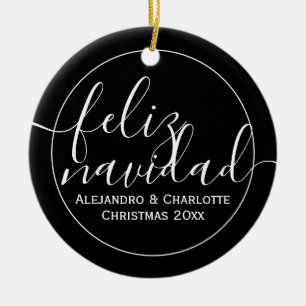 Modernes Feliz Navidad Minimalistisches Foto Keramik Ornament