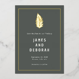 Modernes Ferns Woodland Wedding Gold Save the Date Folieneinladung