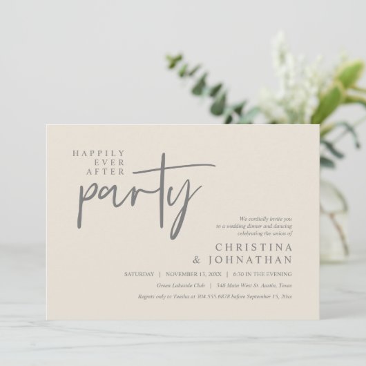 Modernes Fest nach dem Party Hochzeitsessen Einladung (Stehend Vorderseite)