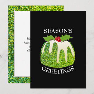 Modernes festes Pudding Green Glitzer Christma Feiertagskarte