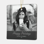 Modernes festes Skript Custom Foto Holiday Keramikornament (Links)