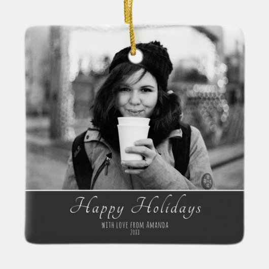 Modernes festes Skript Custom Foto Holiday Keramikornament (Vorderseite)