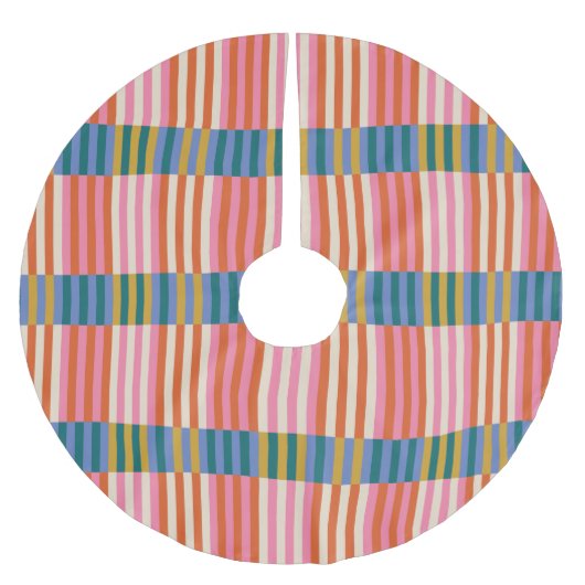 Modernes festlich Kariert gestreiftes Polyester Weihnachtsbaumdecke (Vorderseite)