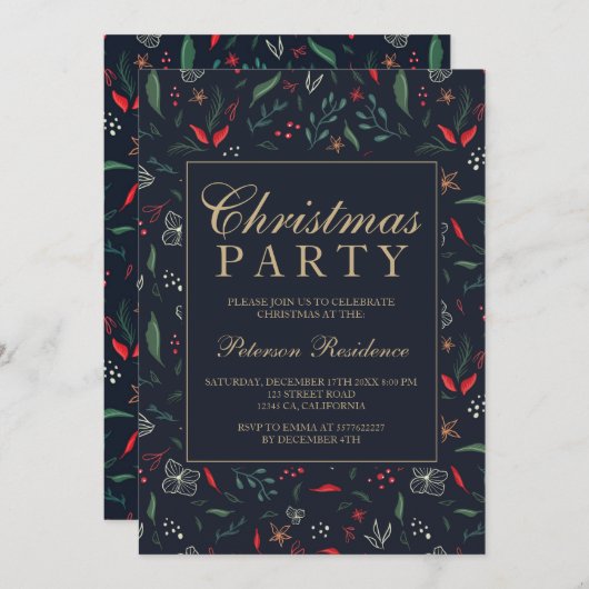 Modernes festliches, blumengrün-grünes Weihnachtsf Einladung (Vorne/Hinten)