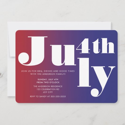 Modernes festliches Red Blue Gradient 4. Juli Einladung (Vorderseite)