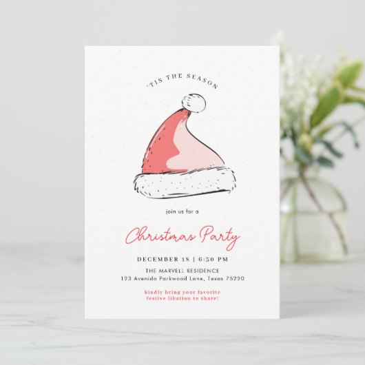 Modernes festliches Santas Hat Weihnachts-Party Einladung (Stehend Vorderseite)