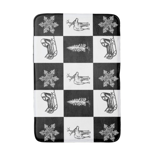 Modernes festliches Schwarz-Weiß-Weihnachtsmuster Badematte (Vorderseite Vertikal)