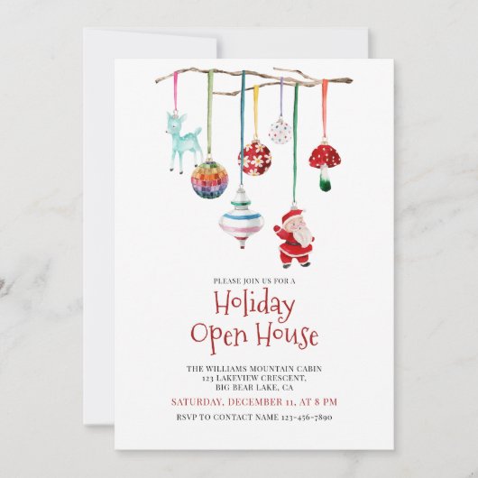 Modernes festliches Watercolor Holiday Open House Einladung (Vorderseite)