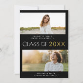 Modernes Fete Black Gold Foto Double Abschluss Einladung (Rückseite)