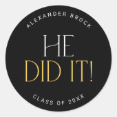 Modernes Fete Black Gold machte er es Abschluss Runder Aufkleber (Vorderseite)