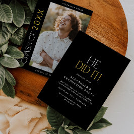 Modernes Fete Black Gold tat er es Foto Abschluss Einladung