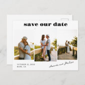 Modernes, fett formatiertes Foto mit drei Hochzeit Ankündigungspostkarte (Vorne/Hinten)