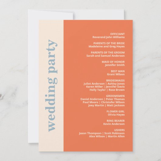 Modernes, fett formatiertes Hochzeitsprogramm für  Einladung (Rückseite)