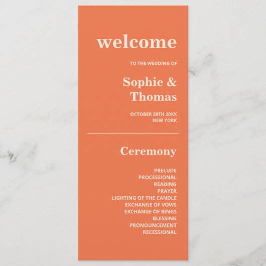 Modernes, fett formatiertes Hochzeitsprogramm für  Programm (Vorderseite)