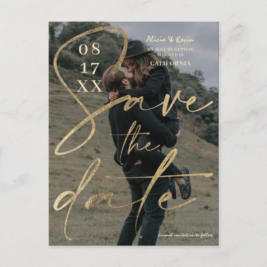 Modernes, fett gedrucktes Goldfolienskript Save th Postkarte (Vorderseite)