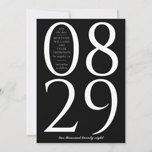 Modernes, fett großes Datum auf schwarzem Hintergr Save The Date (Vorderseite)