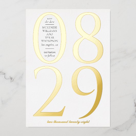 Modernes, fett großes Datum Save the Date weiß Folieneinladung (Vorderseite)