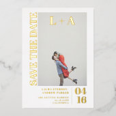 Modernes, fett minimalistisches erstes Foto Save t Folieneinladung (Vorderseite)